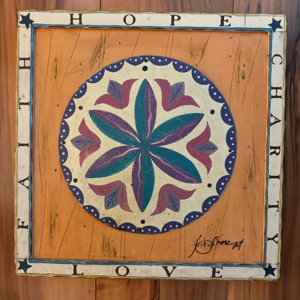 Hand signed Jim Shore wall decor. Faith Hope Charity Love. 2004
